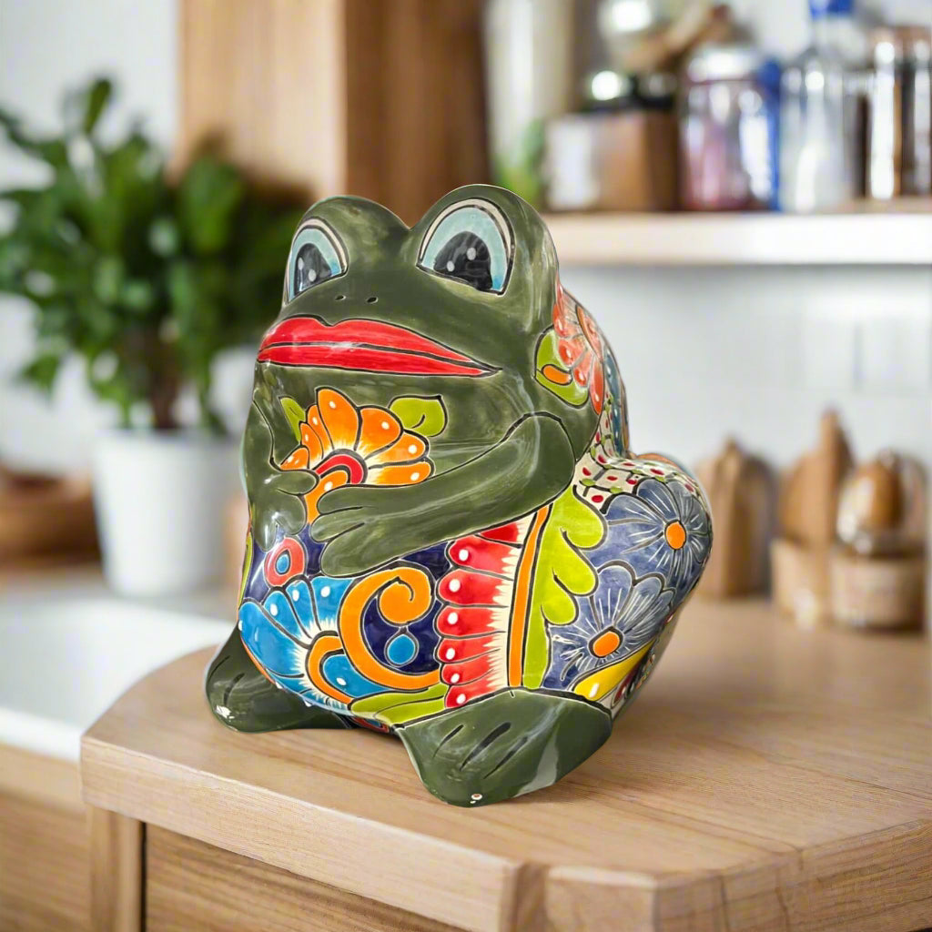 Maceta de rana de Talavera | Cerámica mexicana artesanal colorida