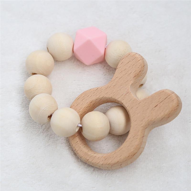 Modern Baby Silicone Wooden Nursing Bracelets Wood Teether Silicone Beads Teething Wood Rattles Toys for Baby