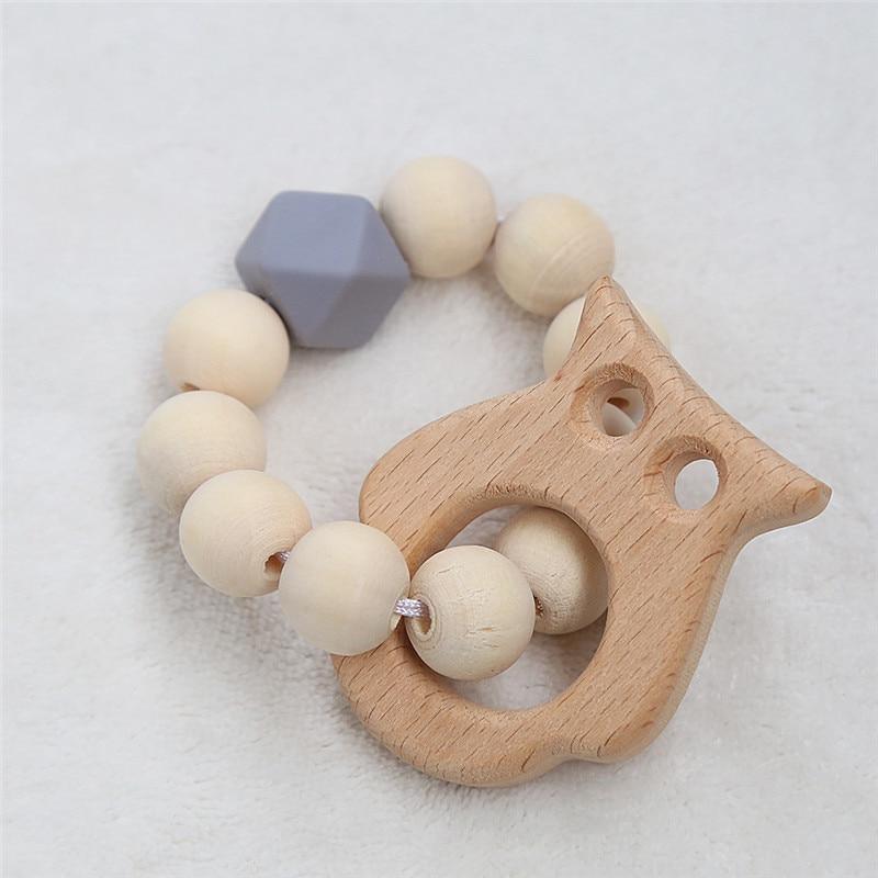 Modern Baby Silicone Wooden Nursing Bracelets Wood Teether Silicone Beads Teething Wood Rattles Toys for Baby