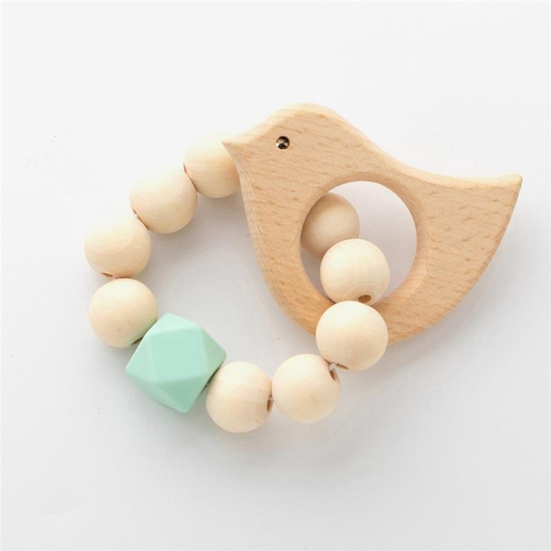 Modern Baby Silicone Wooden Nursing Bracelets Wood Teether Silicone Beads Teething Wood Rattles Toys for Baby