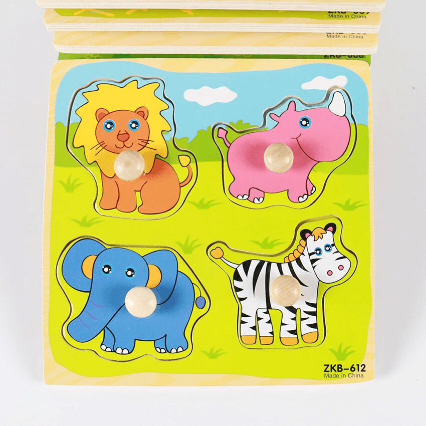 New Hand Grab Board Wooden Puzzle Toys for Children Cartoon Animal Fruit Kids Baby Early Educational Learning Toy