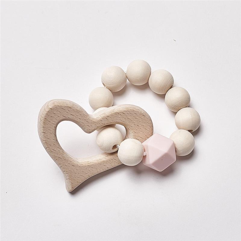 Modern Baby Silicone Wooden Nursing Bracelets Wood Teether Silicone Beads Teething Wood Rattles Toys for Baby