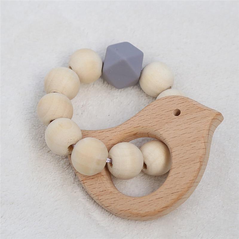 Modern Baby Silicone Wooden Nursing Bracelets Wood Teether Silicone Beads Teething Wood Rattles Toys for Baby