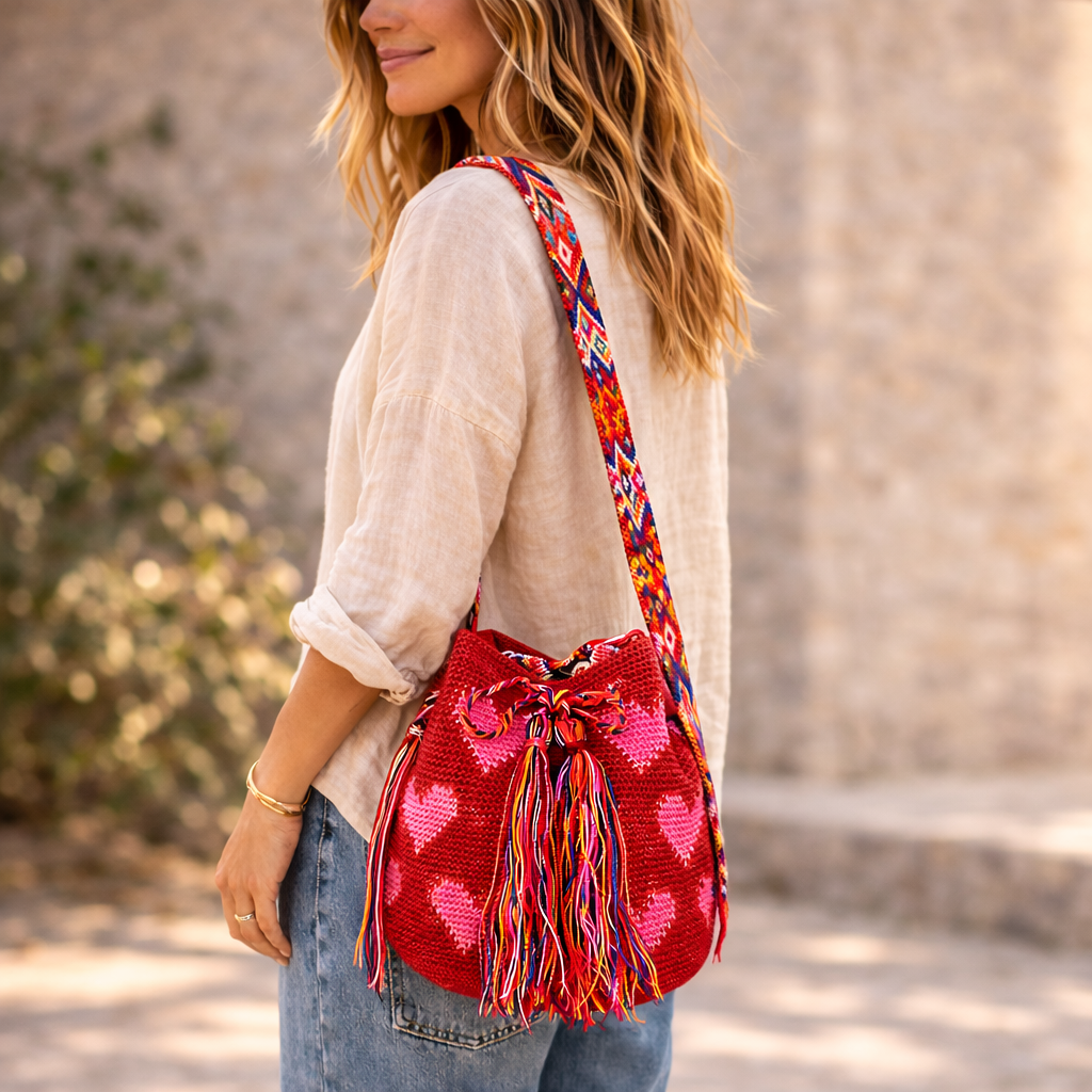Bolso cruzado Catalina Hearts de ganchillo, pieza única - México