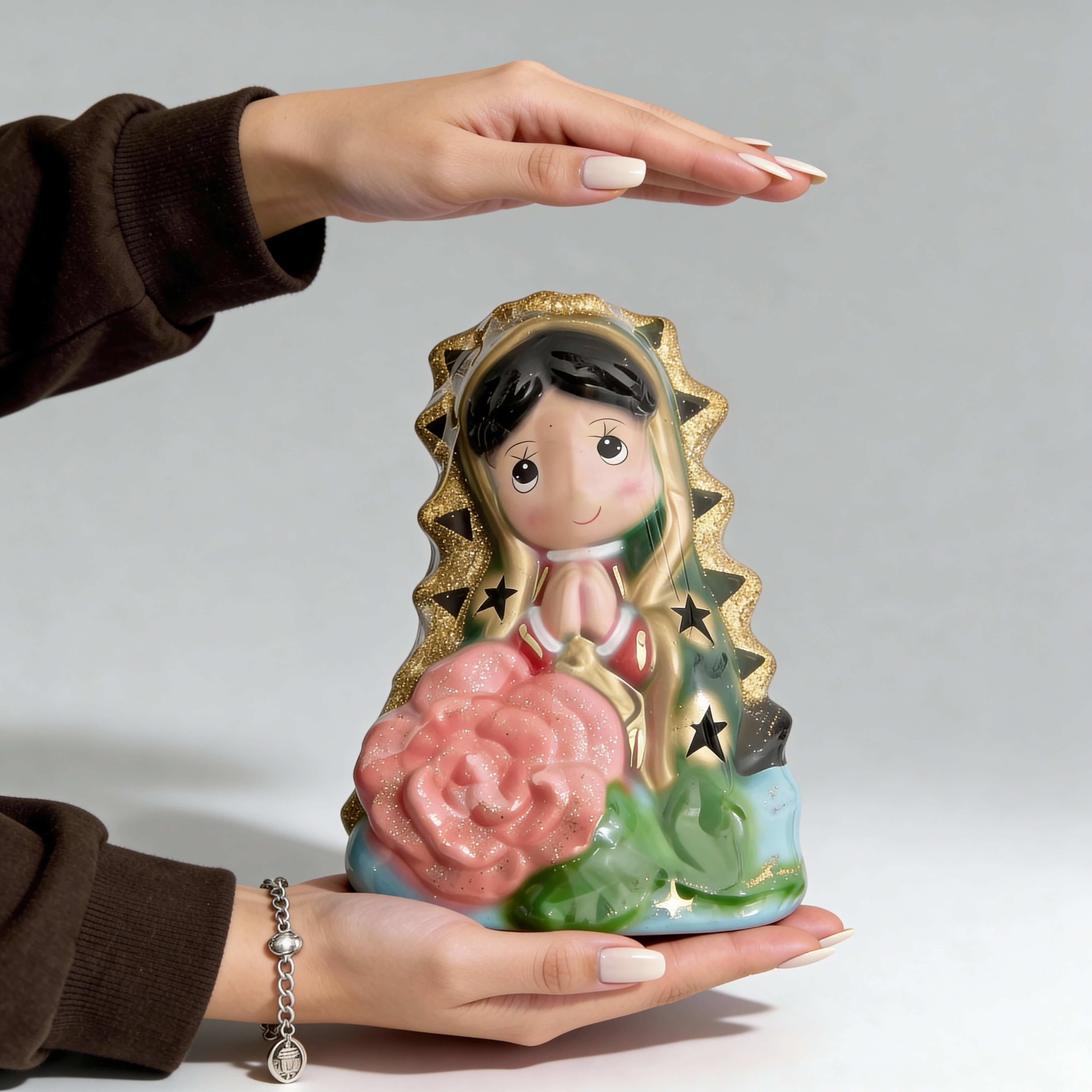 Lámpara de Noche de Virgencita con Flores