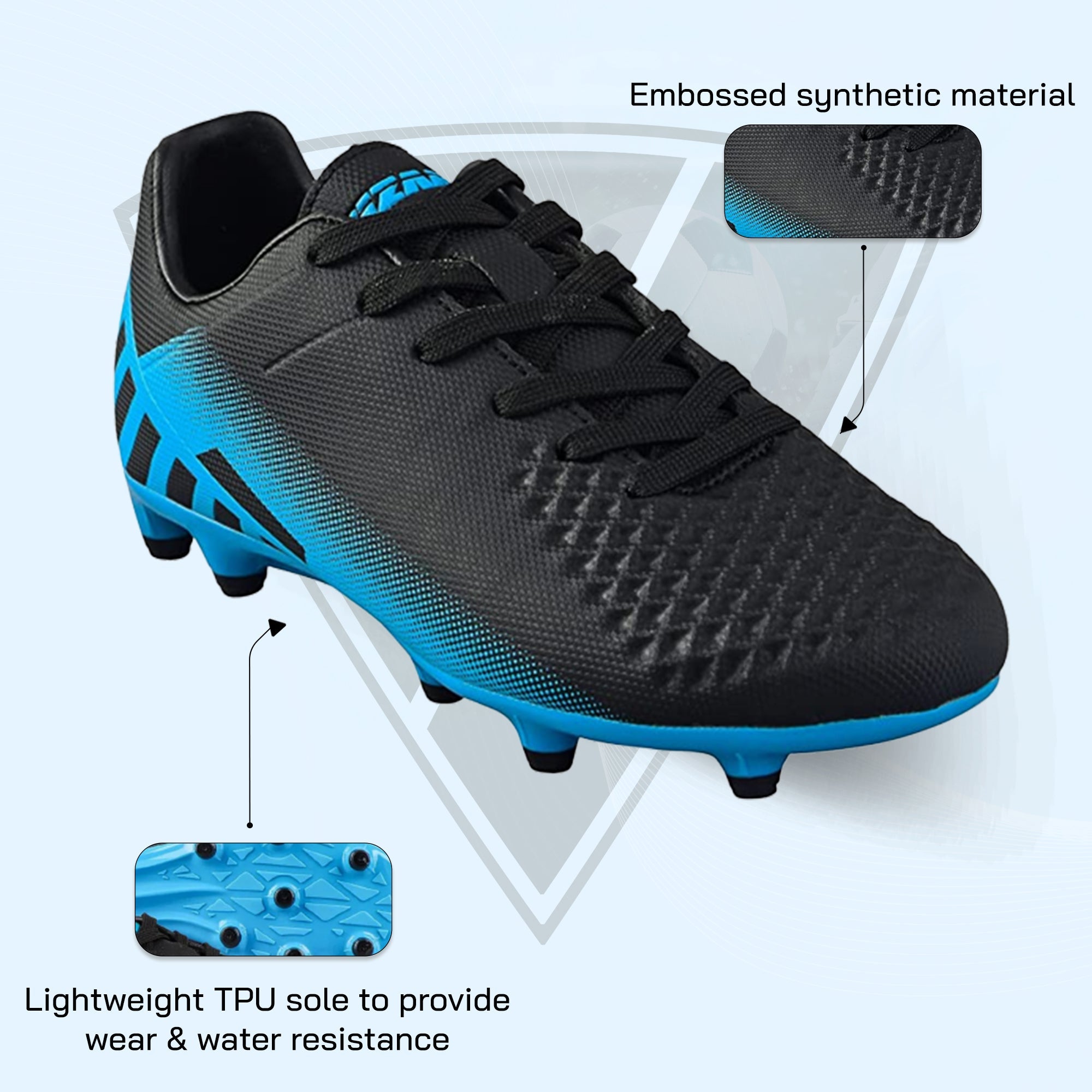 Santos JR. Firm Ground Soccer Shoes -Black/Sky Blue
