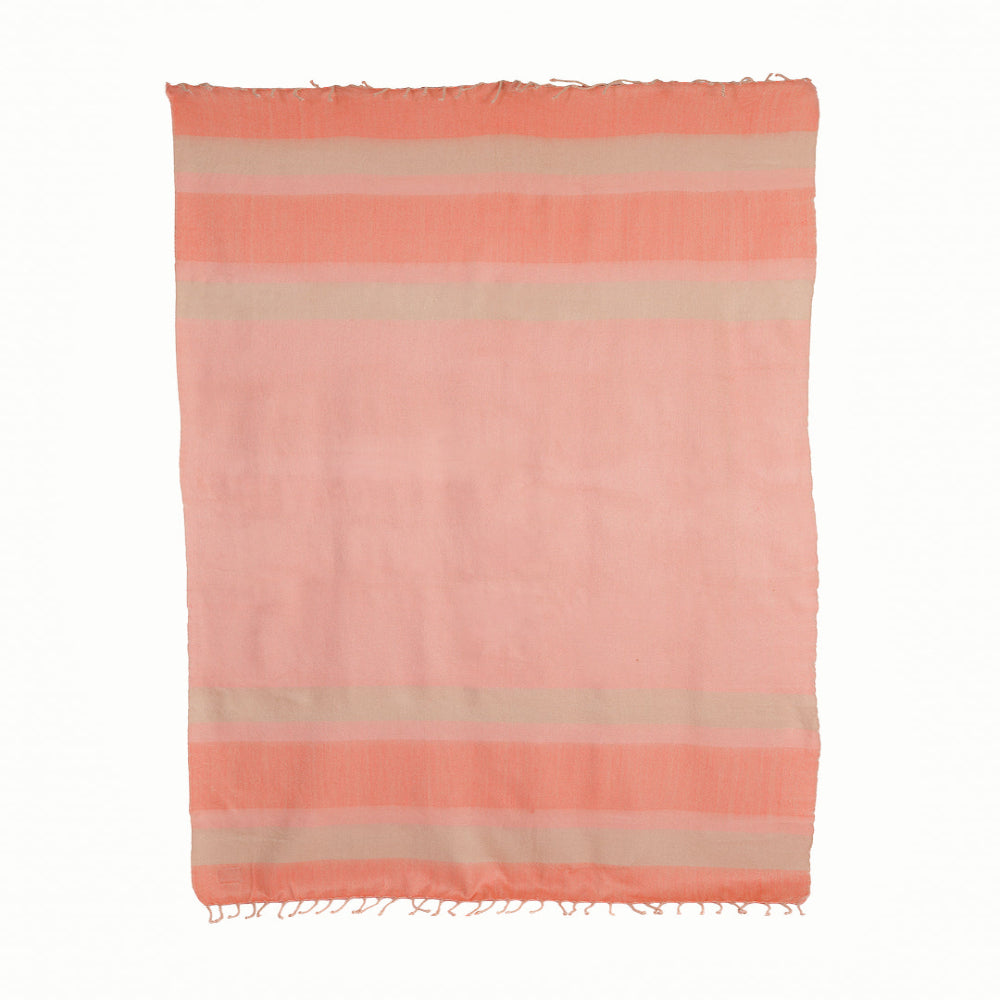 Kallpa Collection - Handwoven Alpaca Faded Coral with Braided Fringe Throw Blanket from Ecuador