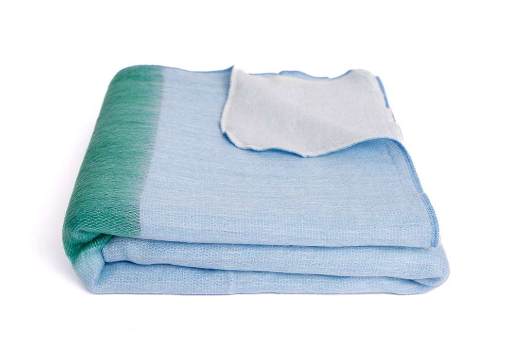 Kani Collection - Handwoven Reversible Powder Blue & Green Alpaca Throw Blanket From Ecuador