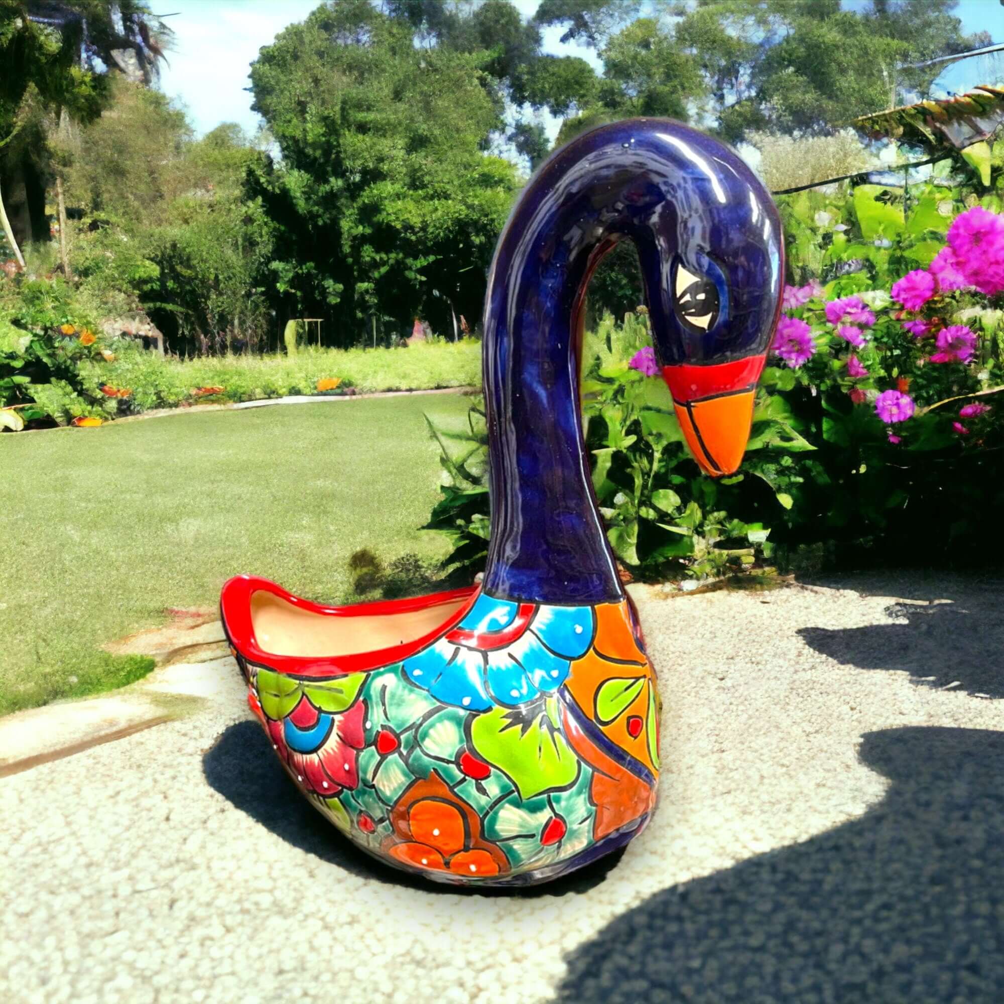 Macetero Cisne Talavera Grande | Cerámica Mexicana Colorida Pintada a Mano