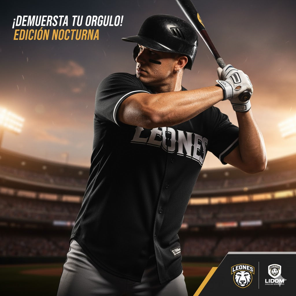 Camiseta Leones del Escogido | Wilson negra con botones | Béisbol LIDOM