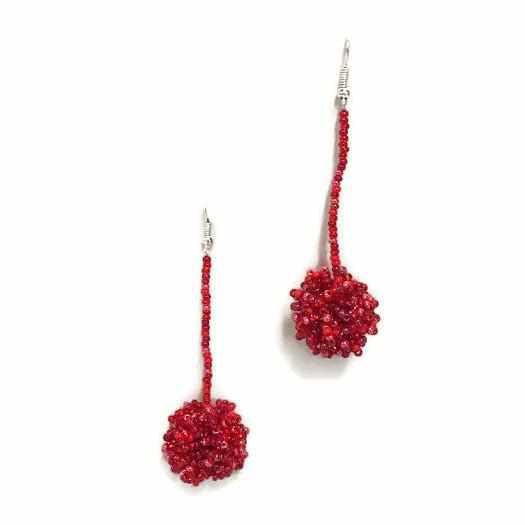 Luna Seed Bead Dangly Ball Earrings - Guatemala