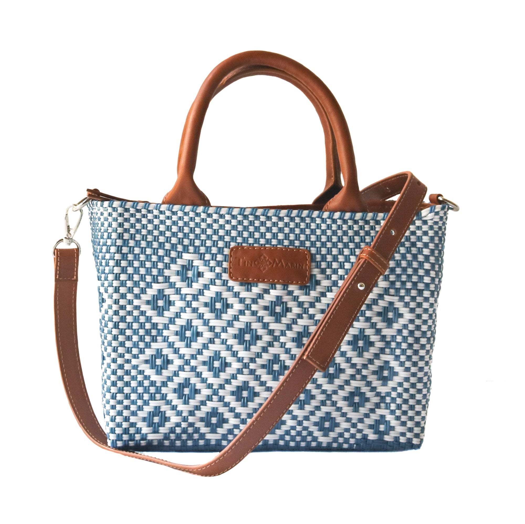 Bolso Cruzado Pequeño Tejido Marine - Piel Color Camel