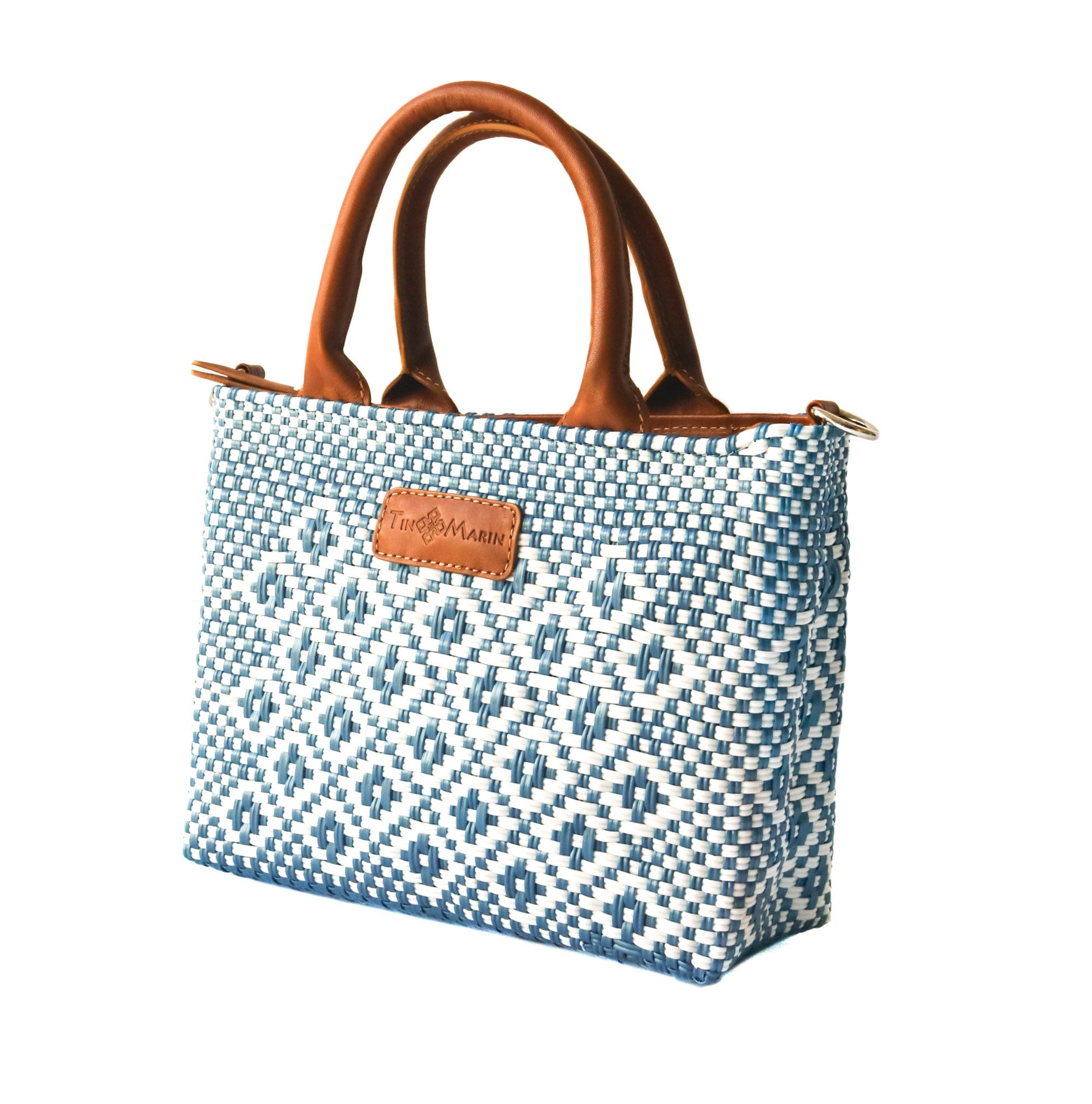 Bolso Cruzado Pequeño Tejido Marine - Piel Color Camel