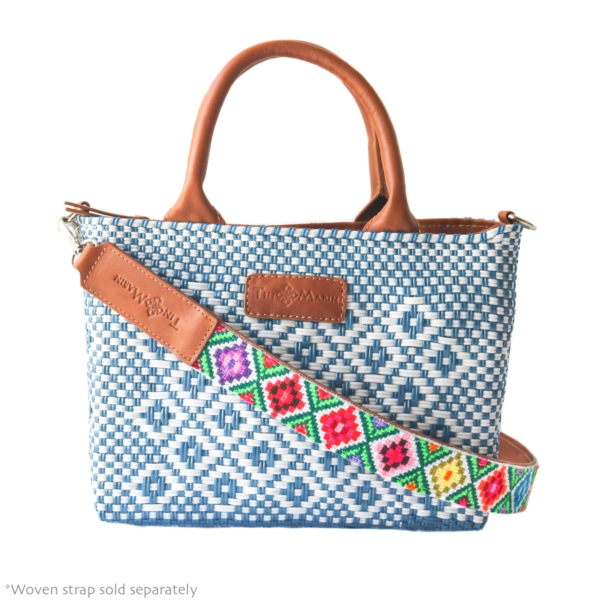 Bolso Cruzado Pequeño Tejido Marine - Piel Color Camel