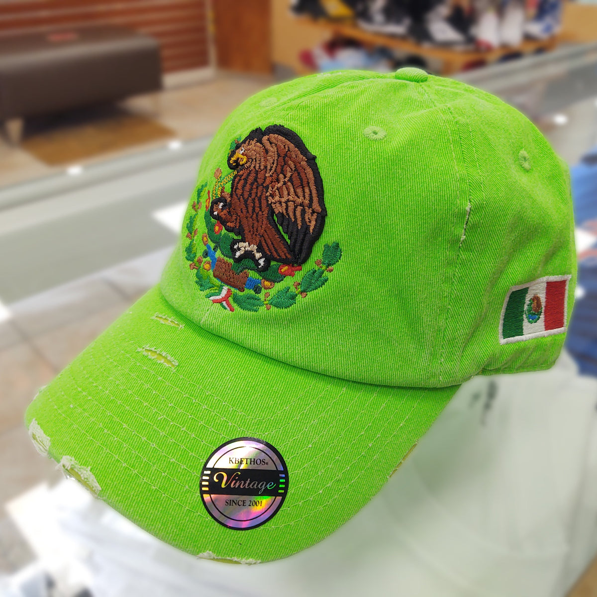 Sombreros Vintage de México con Bandera y Escudo Mexicano Sombrero Verde Neón