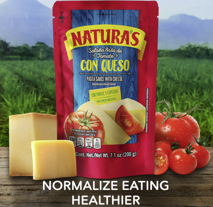 Natura's Natural Sofrito Criollo, Cheese, Ranchera and Tomato Pasta Sauce, in 7.1oz. Easy-Open Pouch (Pack of 4)