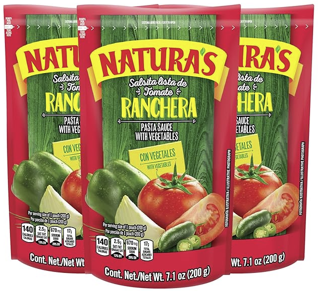 Natura's Pasta Sauce, Ranchera 7.1 oz each (Pack of 3)