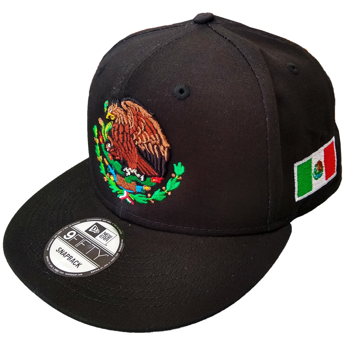 Gorra New Era Snapback Negra con Escudo y Bandera de México