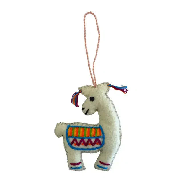 Adorno de lana fieltrada bordada de llama hecho a mano - México