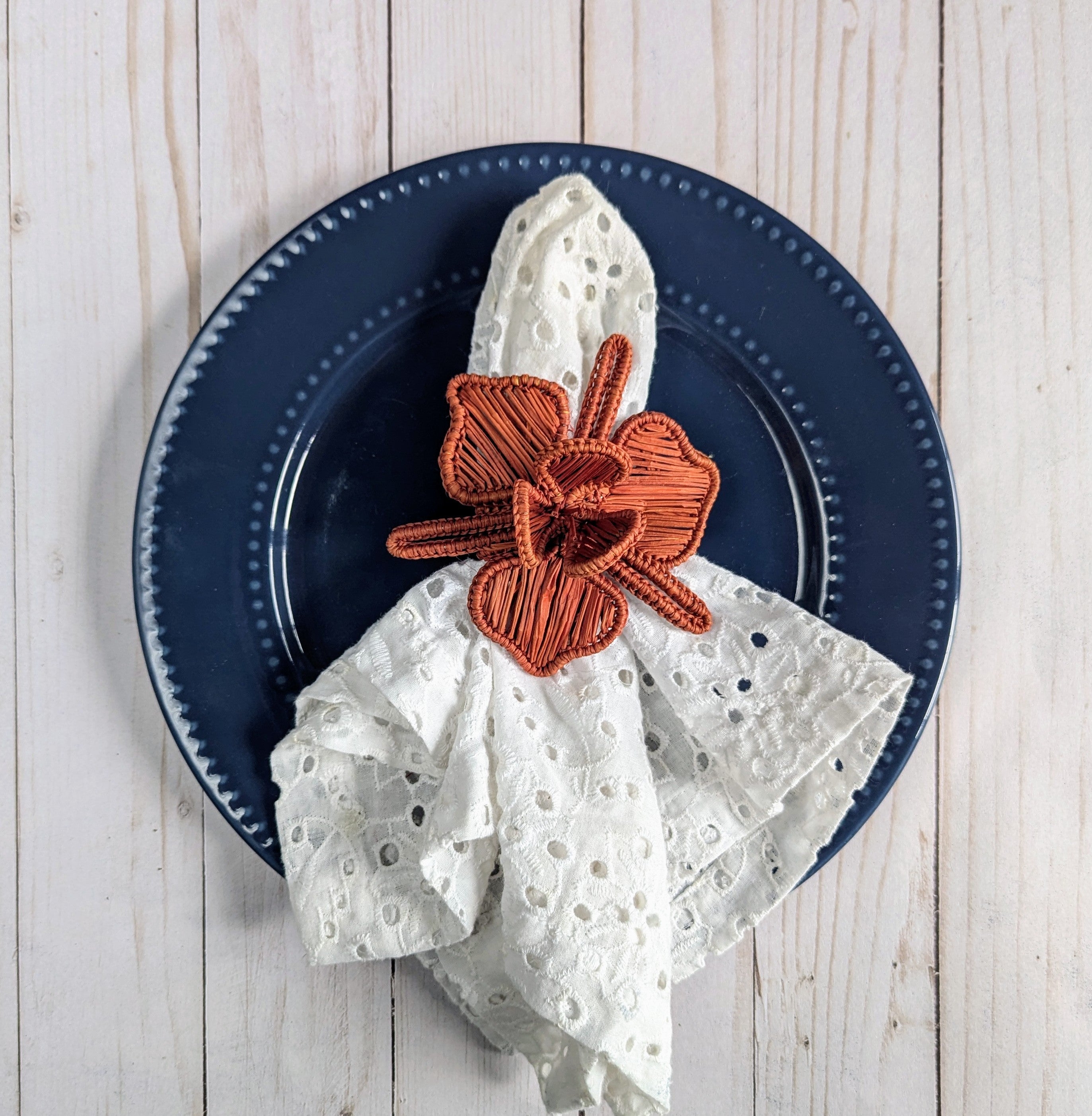 Handwoven Orchid Iraca Palm Napkin Ring in Burgundy