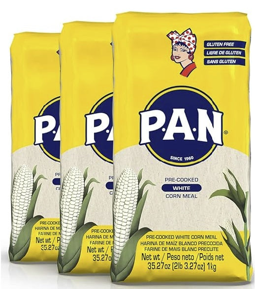 P.A.N. White Corn Meal – Pre-cooked Gluten Free and Kosher Flour for Arepas - 2.2 lbs each (Pack of 3)