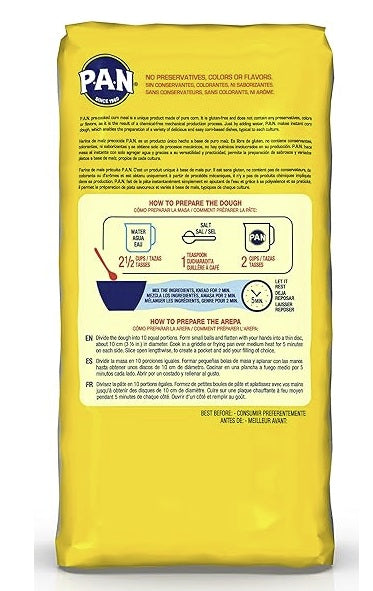 P.A.N. White Corn Meal – Pre-cooked Gluten Free and Kosher Flour for Arepas - 2.2 lbs each (Pack of 3)