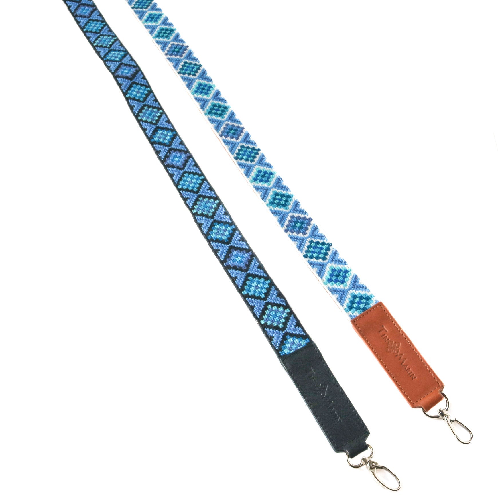 Correa de bolso Mai tejida - Azul con piel