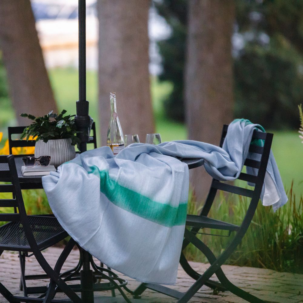 Kani Collection - Handwoven Reversible Powder Blue & Green Alpaca Throw Blanket From Ecuador