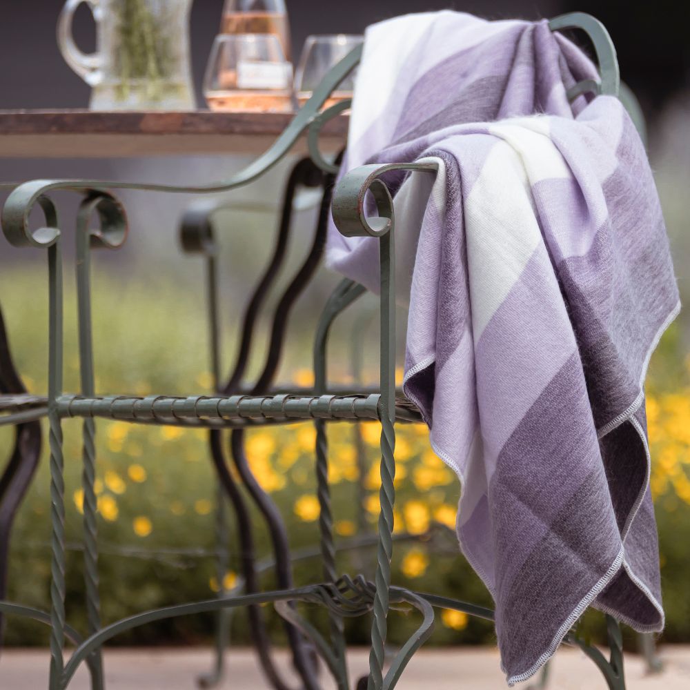 Nawi Collection - Handwoven Purples Lavender & Cream Alpaca Throw Blanket From Ecuador
