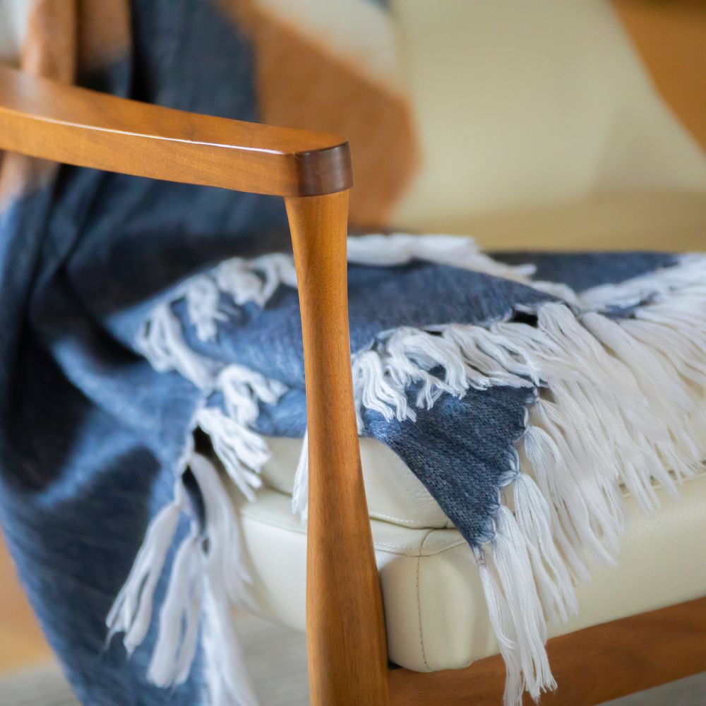 Kallpa Collection - Handwoven Copper & Navy Camilo Alpaca Throw Blanket From Ecuador