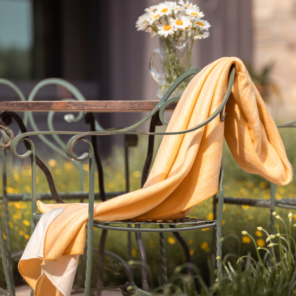 Kani Collection - Handwoven Reversible Daffodil & White Alpaca Throw Blanket From Ecuador