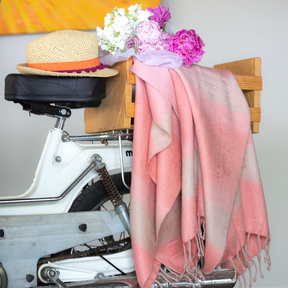 Kallpa Collection - Handwoven Alpaca Faded Coral with Braided Fringe Throw Blanket from Ecuador