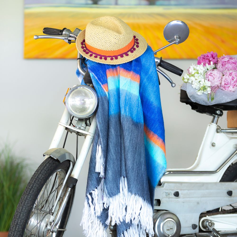 Kallpa Collection - Handwoven Vibrant Blues, Hot Pink, Orange & White Alpaca Throw Blanket From Ecuador