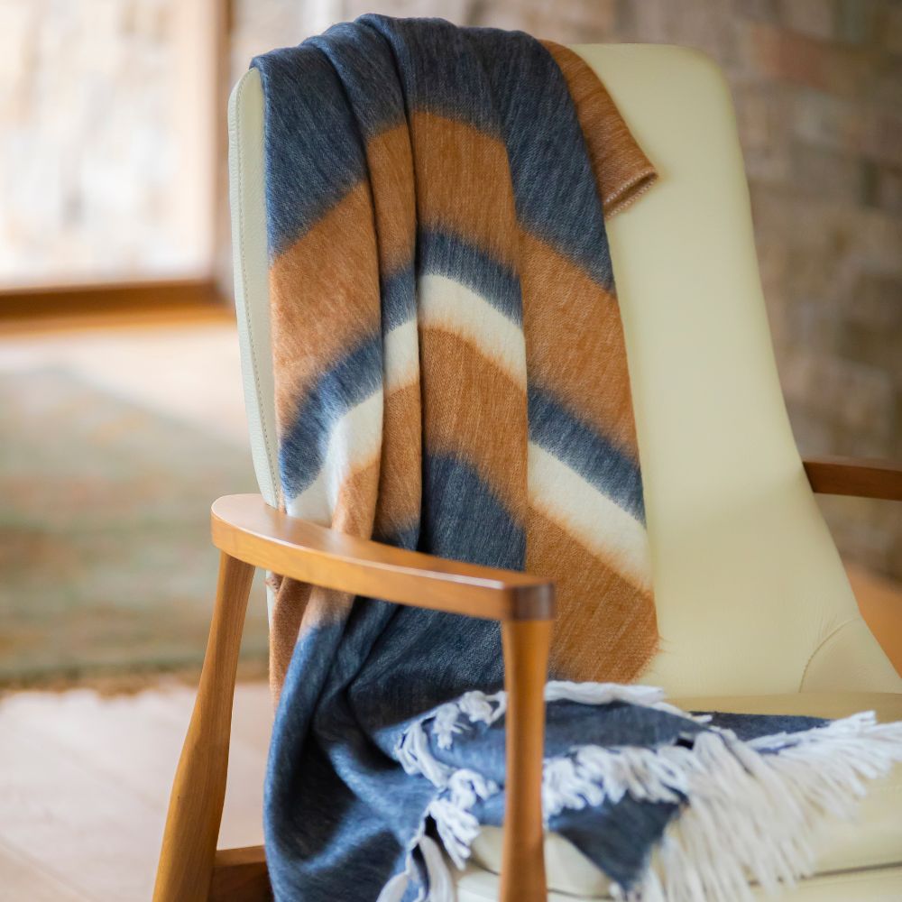 Kallpa Collection - Handwoven Copper & Navy Camilo Alpaca Throw Blanket From Ecuador