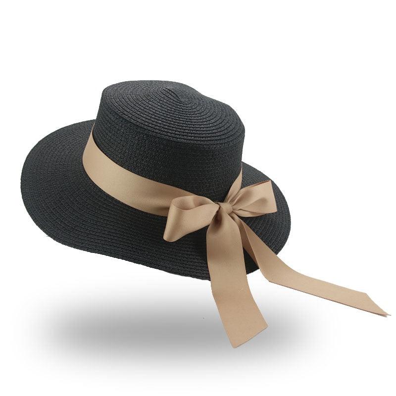 Elegant Adult Bucket Hat Beach Summer Straw Hats for Women Beach Sun Straw Hat Wide Luxury Comfortable Hat Flat Top Ribbon Bowknot Elegant Luxury Women Summer Hat 56-58cm