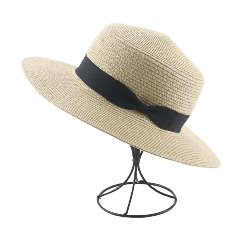 Elegant Adult Bucket Hat Beach Summer Straw Hats for Women Beach Sun Straw Hat Wide Luxury Comfortable Hat Flat Top Ribbon Bowknot Elegant Luxury Women Summer Hat 56-58cm