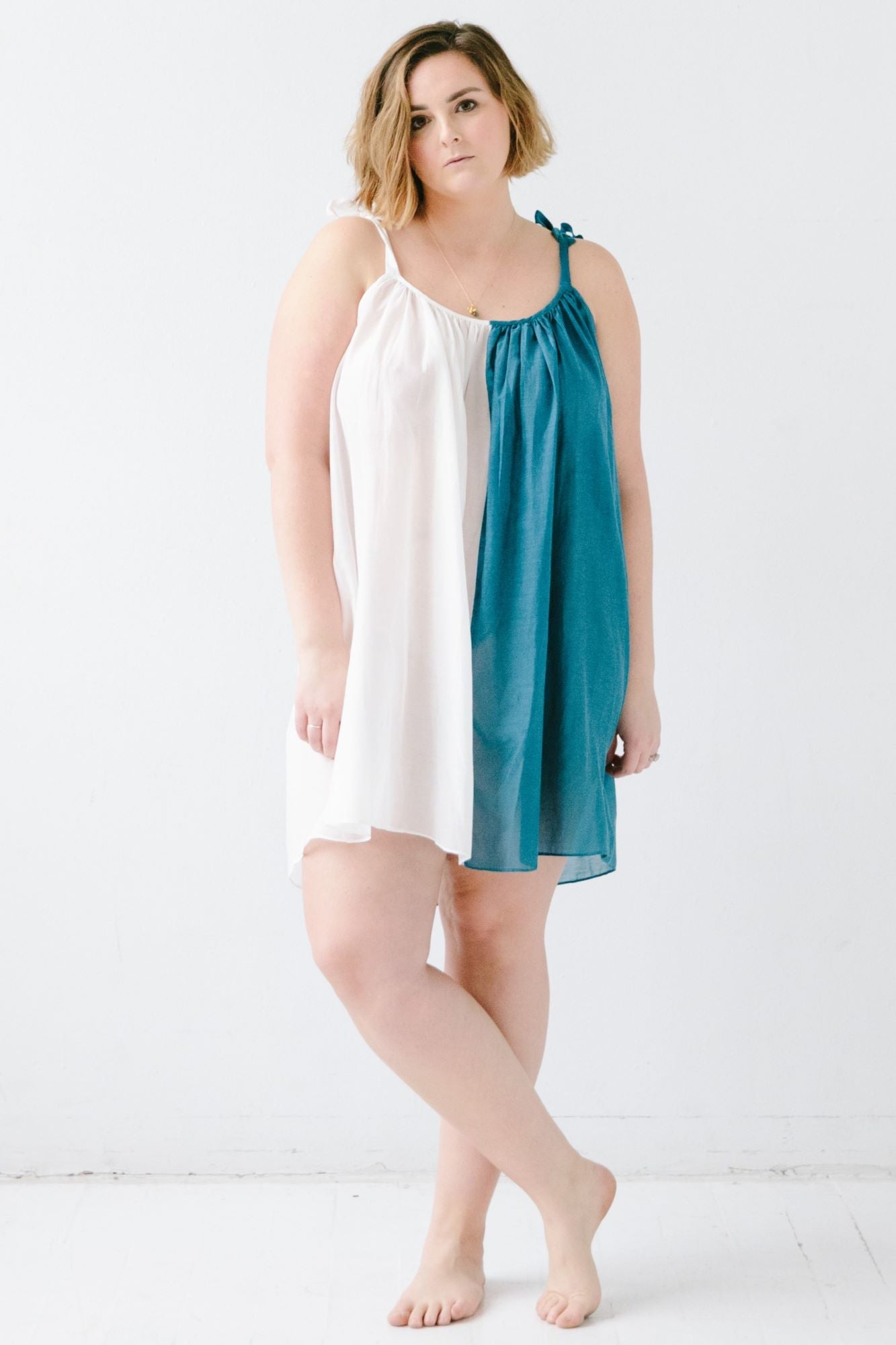 Babydoll de Tirantes Finos Transparente en Mezcla de Seda y Algodón