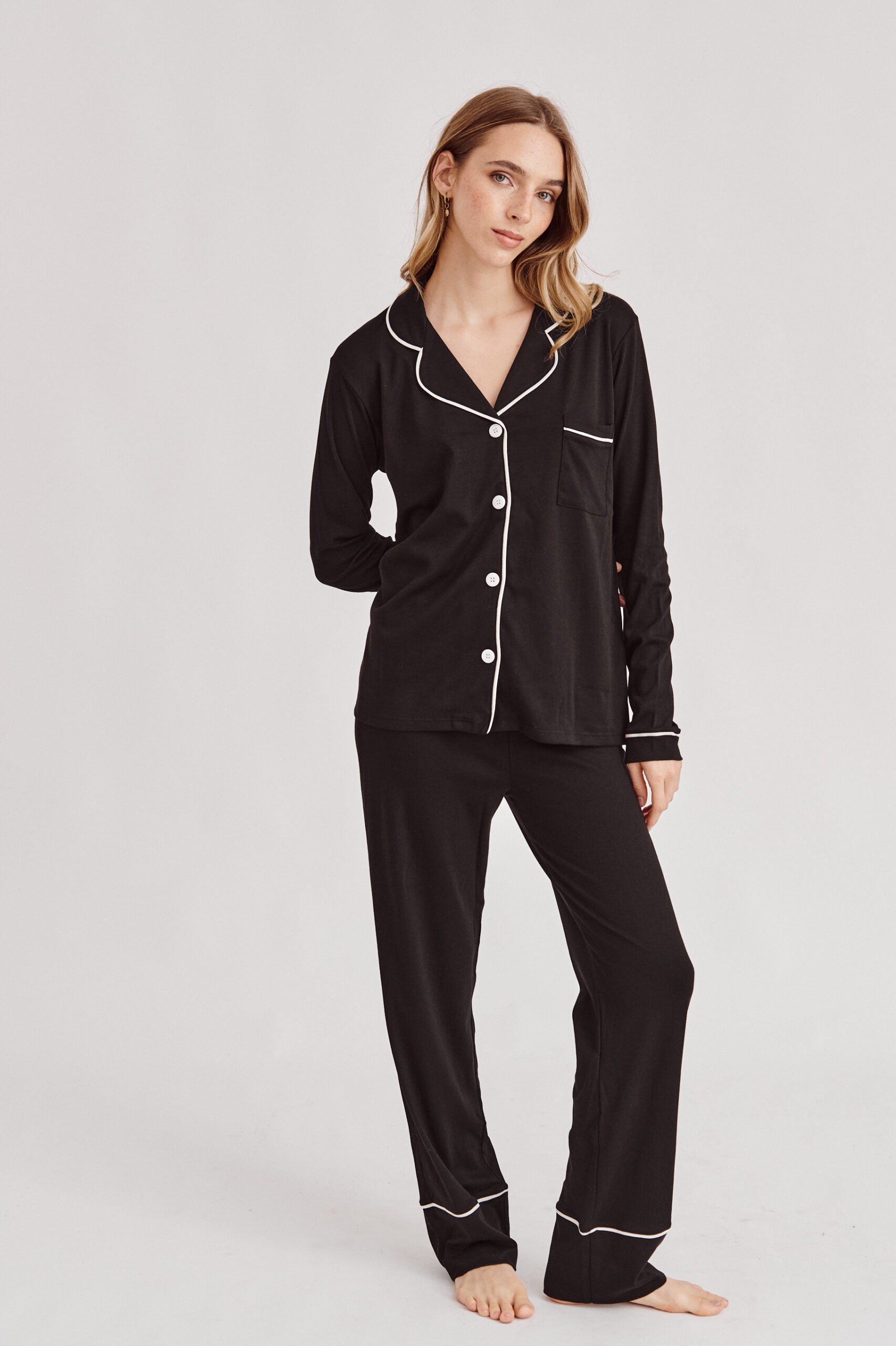 Conjunto de pijama de algodón Pima - Negro eterno