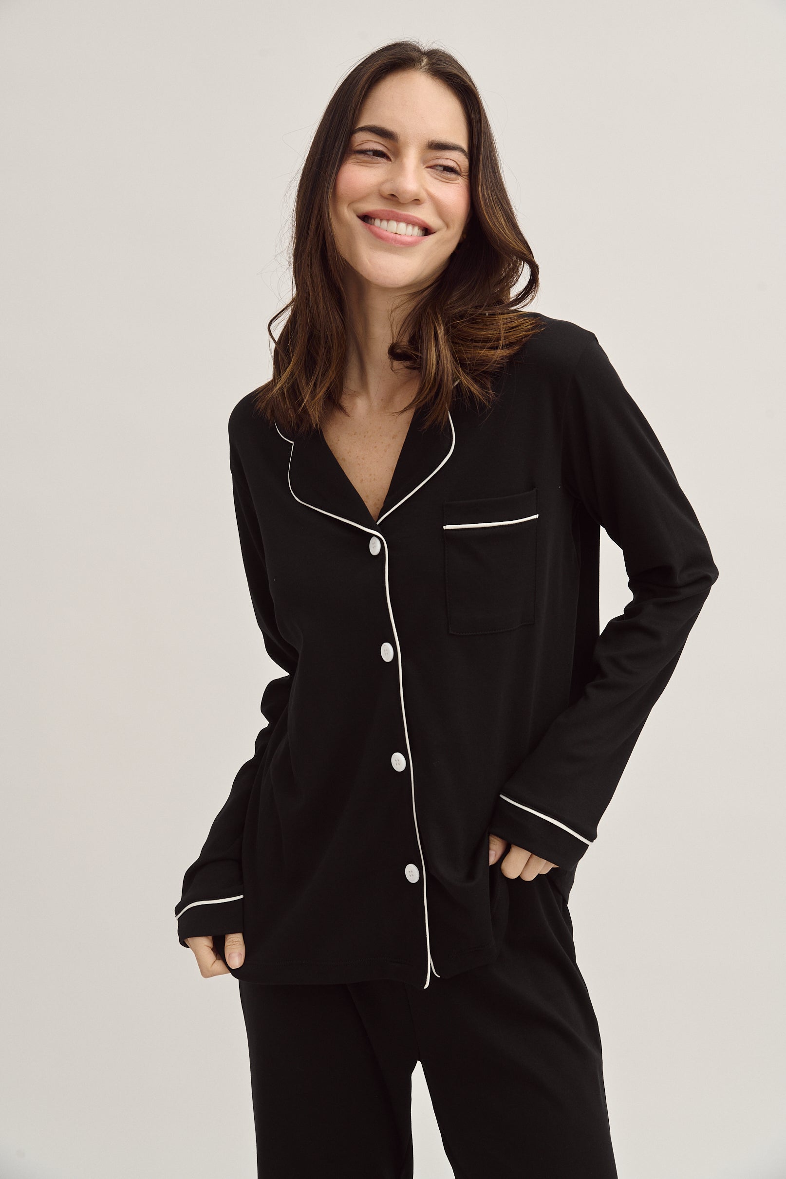 Conjunto de pijama de algodón Pima - Negro eterno