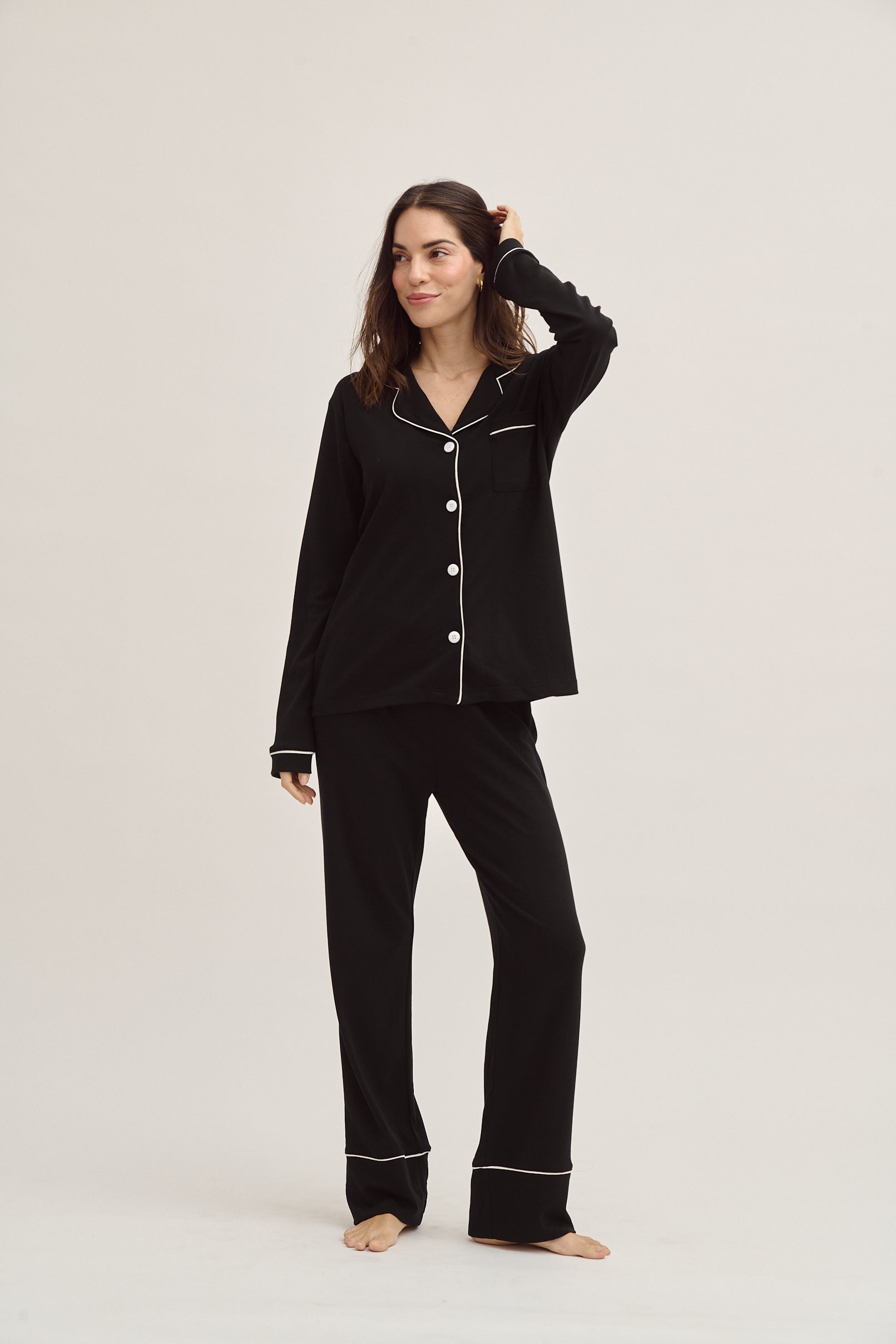 Conjunto de pijama de algodón Pima - Negro eterno