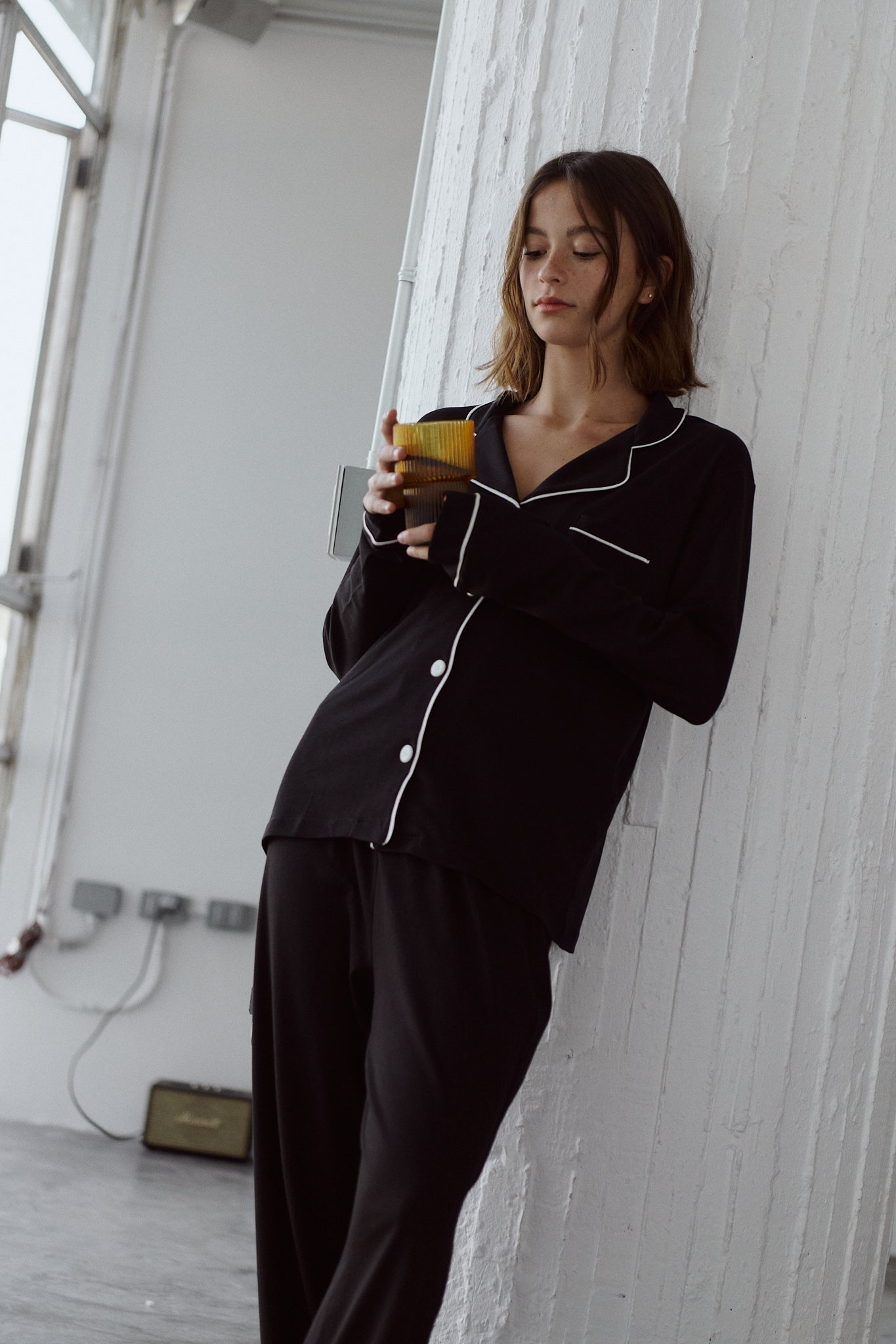 Conjunto de pijama de algodón Pima - Negro eterno
