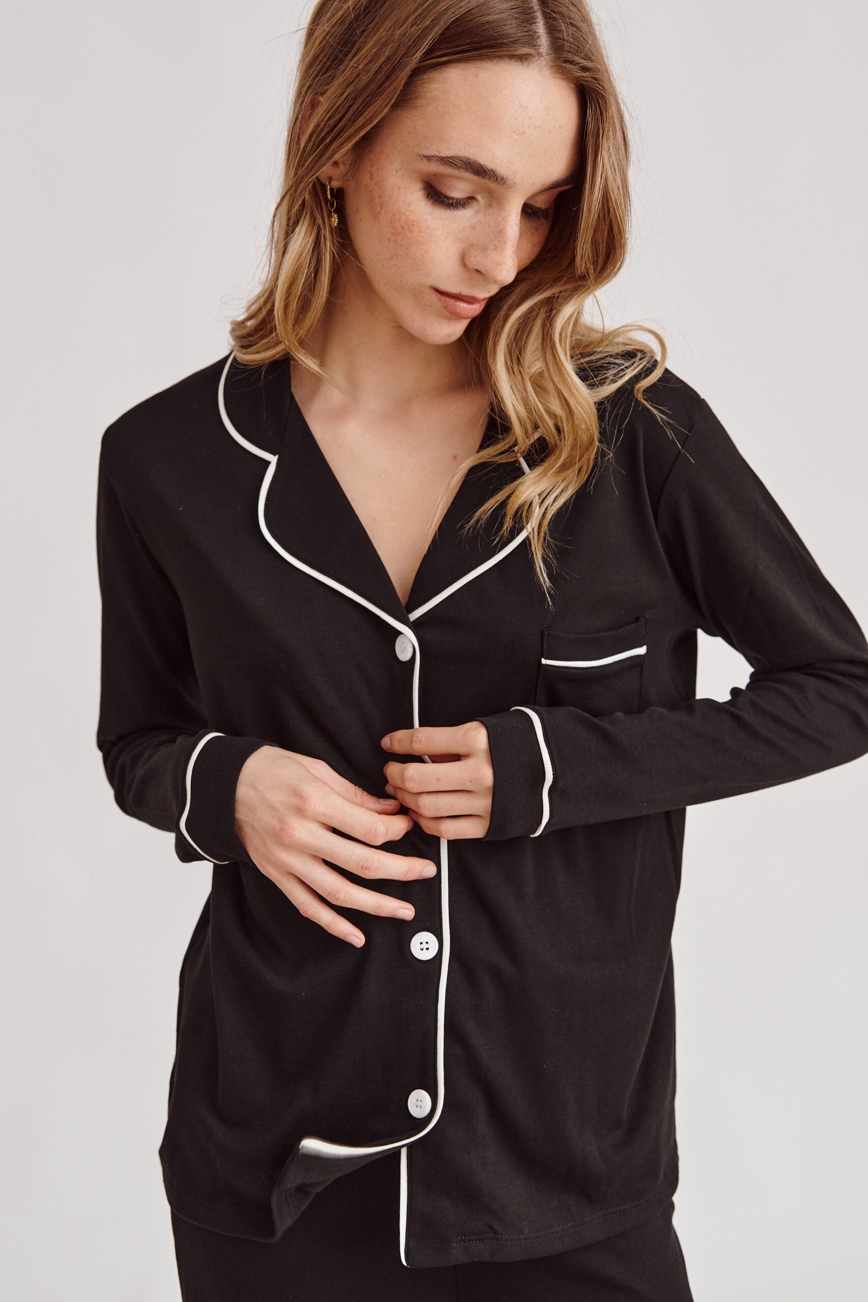 Conjunto de pijama de algodón Pima - Negro eterno