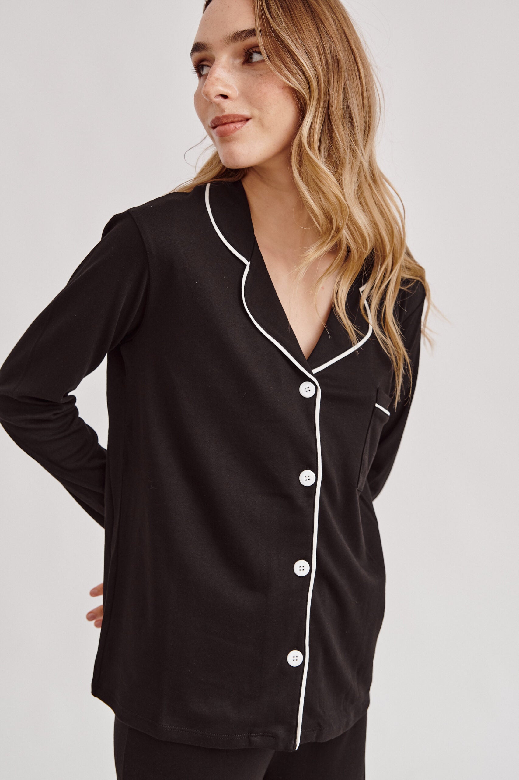 Conjunto de pijama de algodón Pima - Negro eterno