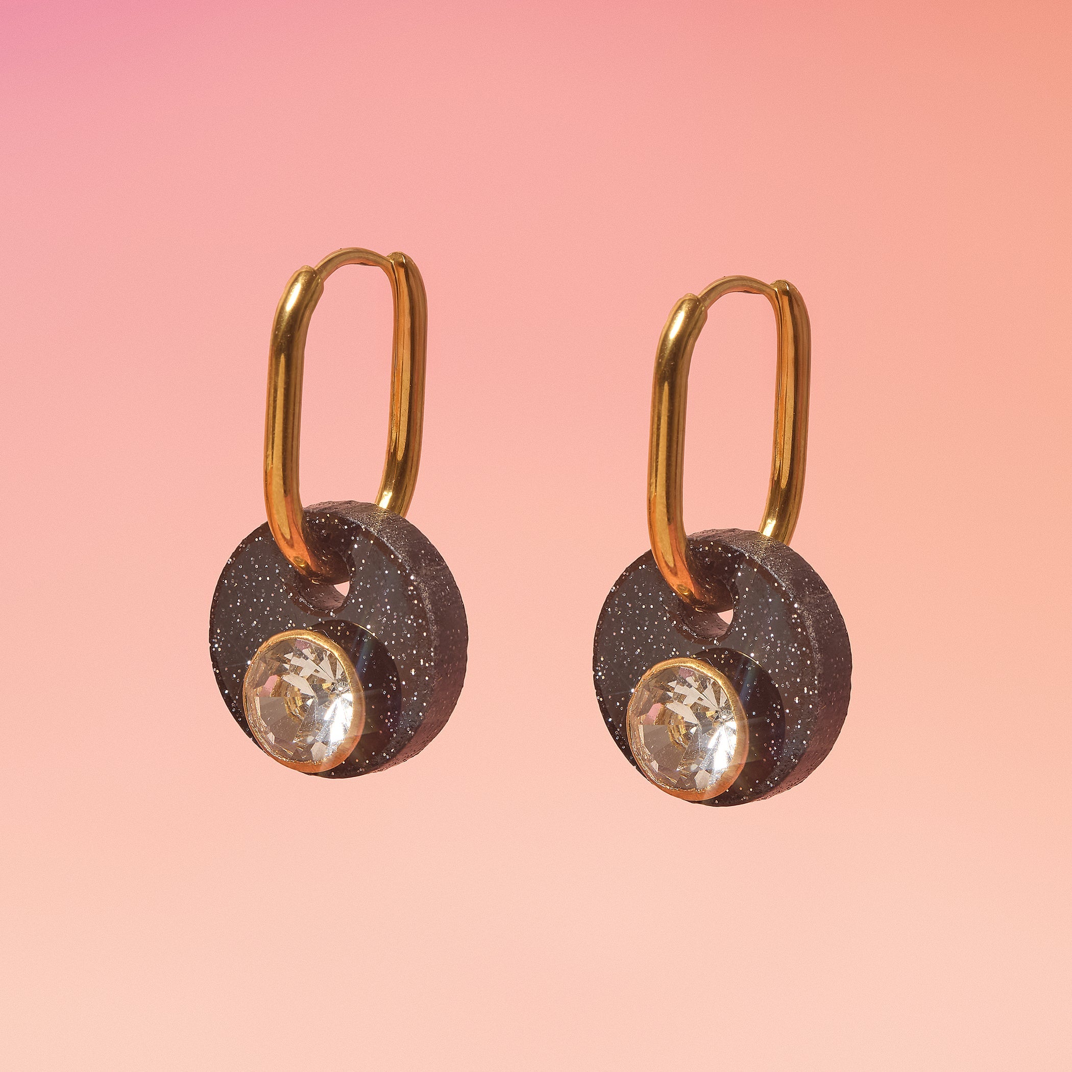 Argollas Ovaladas de Medallón Deco Glam Galaxy Resistente al Agua