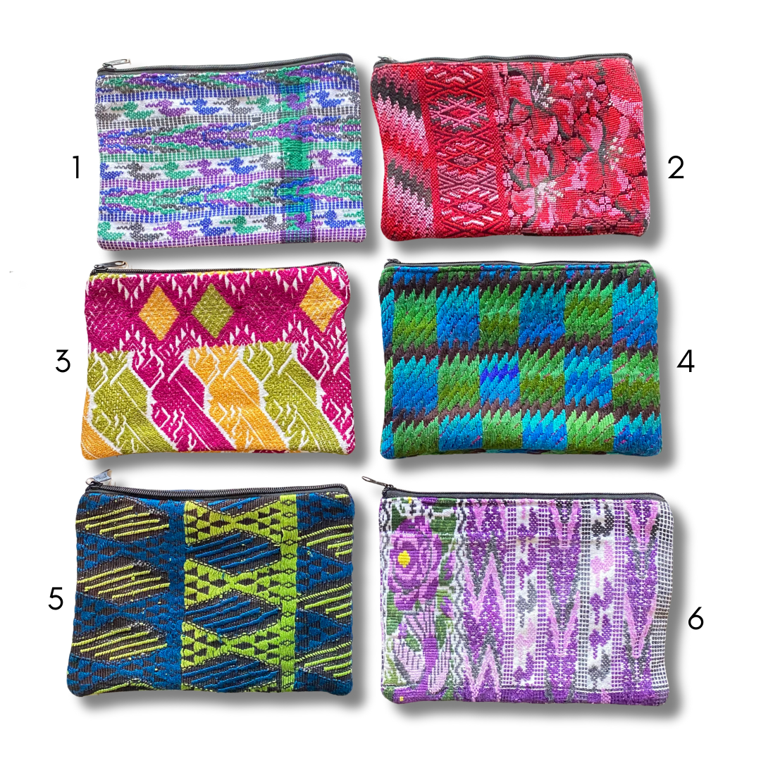 Bolsa de cosméticos huipil reciclada maya única (XL) - Guatemala