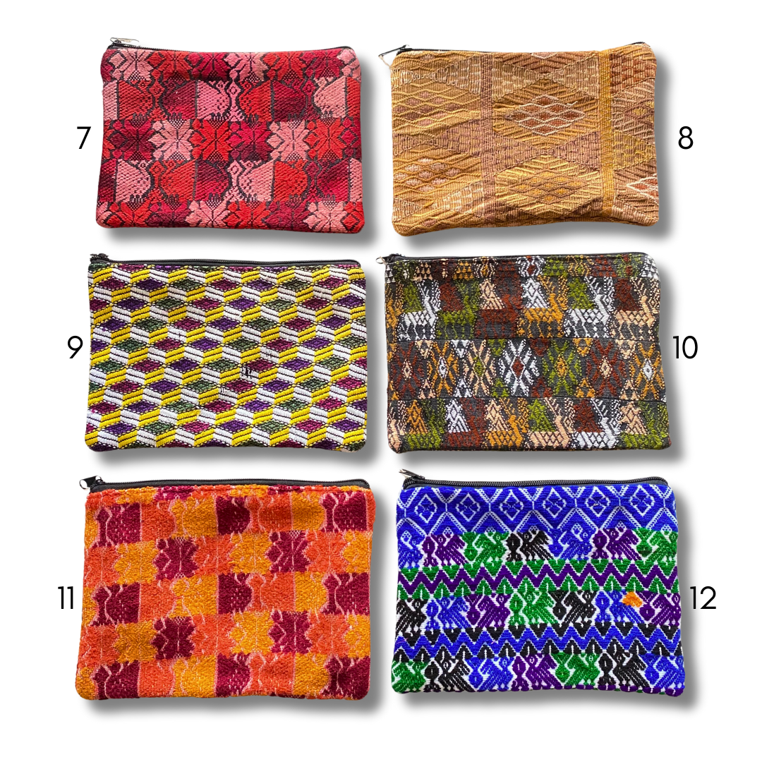 Bolsa de cosméticos huipil reciclada maya única (XL) - Guatemala