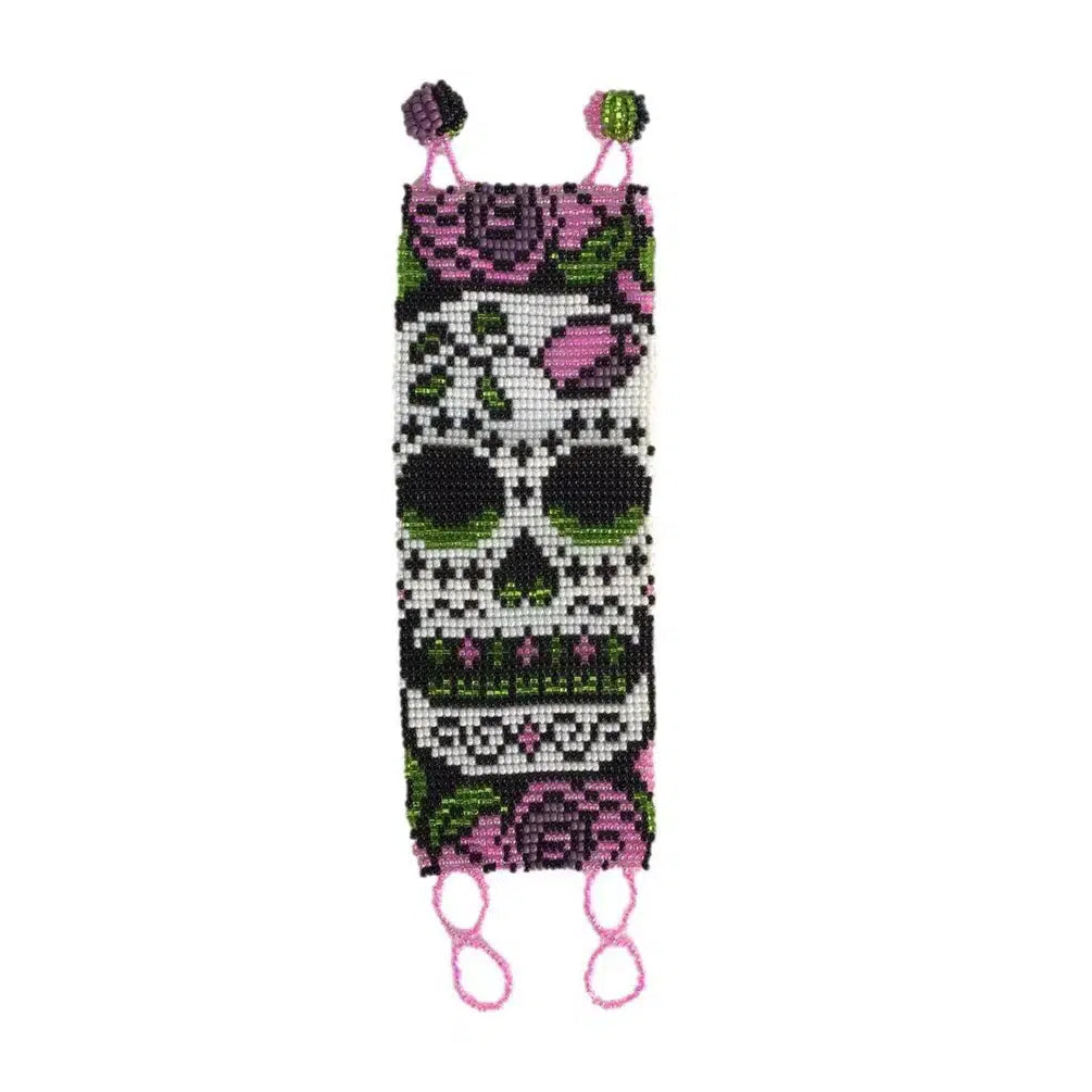 Calavera de Azúcar | Pulsera Catrina de Cuentas de Semilla con Cierre Ajustable - Guatemala