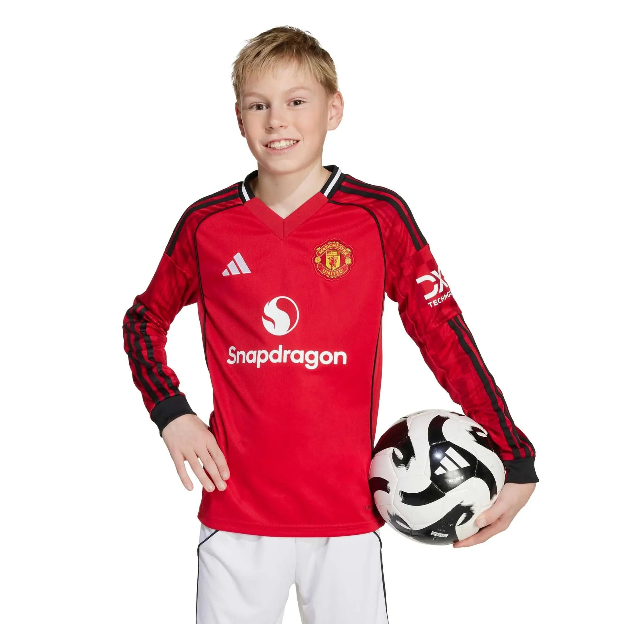 adidas 2025-26 Manchester United Youth Stadium Home Long-Sleeve Soccer Jersey