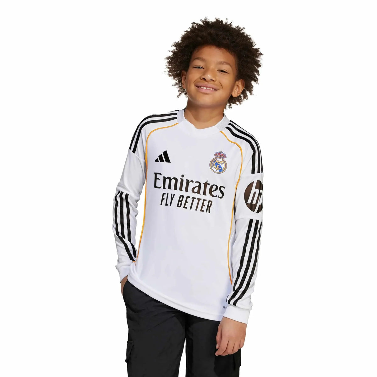 adidas 2025-26 Real Madrid Youth Stadium Home Long-Sleeve Soccer Jersey