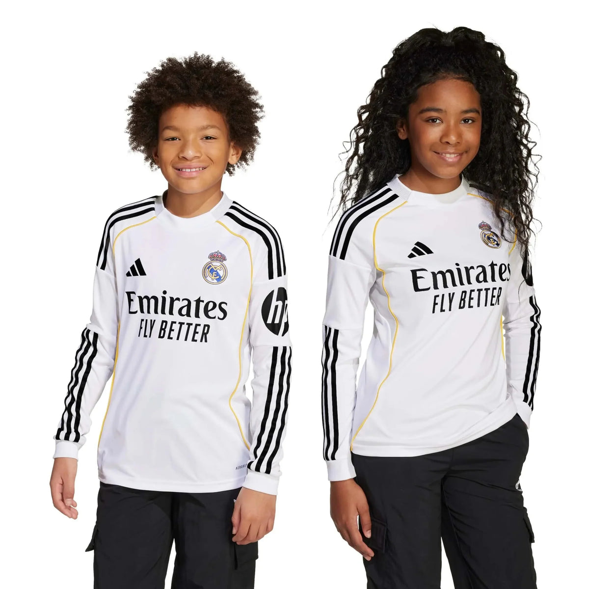 adidas 2025-26 Real Madrid Youth Stadium Home Long-Sleeve Soccer Jersey